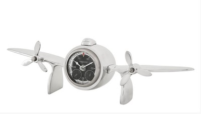 Casa Padrino Designer Luxury Table Clock in Vintage Style made of Aluminum in Silver - 46 x 14 x 9.5 cm Casa Padrino Designer Luxury Table Clock in Vintage Style made of Aluminum in Silver - 46 x 14 x 9.5 cm