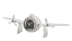 Casa Padrino Flugzeug Uhr Tischuhr Airwing Plane Cock Aviator Flieger Flügel Flugzeugflügel Aluminium Vintage