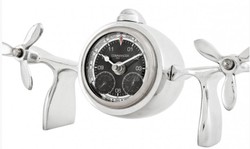 Casa Padrino Flugzeug Uhr Tischuhr Airwing Plane Cock Aviator Flieger Flügel Flugzeugflügel Aluminium Vintage