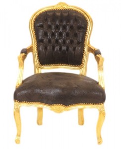 Casa Padrino Baroque Salon Chair Brown leather look / Gold - Antique style furniture Casa Padrino Baroque Salon Chair Brown leather look / Gold - Antique style furniture