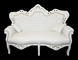 Casa Padrino Divano Barocco 2 Posti Master Effetto Pelle Bianco, L 160 x A 120 x P 70 cm - Arredo Soggiorno di Lusso Casa Padrino Divano Barocco 2 Posti Master Effetto Pelle Bianco, L 160 x A 120 x P 70 cm - Arredo Soggiorno di Lusso