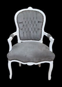 Casa Padrino Baroque Salon Chair in Grey and White, Handcrafted, 93 x 60 x 50 cm Casa Padrino Baroque Salon Chair in Grey and White, Handcrafted, 93 x 60 x 50 cm