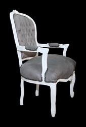 Casa Padrino Baroque Salon Chair in Grey and White, Handcrafted, 93 x 60 x 50 cm
