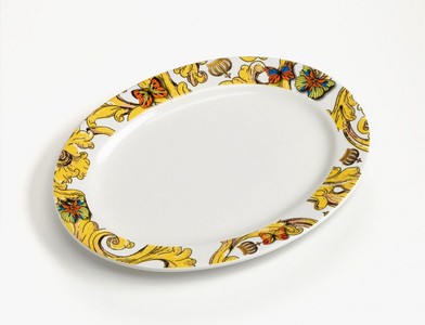 Casa Padrino Harald Glööckler Plato de porcelana ovalado Decoración barroca Pompöös 25,5 x 19,5 cm Casa Padrino Harald Glööckler Plato de porcelana ovalado Decoración barroca Pompöös 25,5 x 19,5 cm