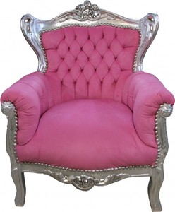 Casa Padrino Baroque Children's Armchair in Antique Style Pink / Silver - 84 cm x 58 cm