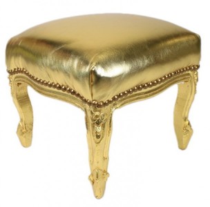 Casa Padrino barroco otomana de cuero de oro mirada / oro - Muebles antiguos - Heces Casa Padrino barroco otomana de cuero de oro mirada / oro - Muebles antiguos - Heces