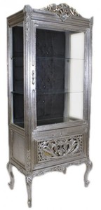Casa Padrino Barock Vitrine im Antik Stil - Silber / Schwarz - 70 x 40 x 170 cm