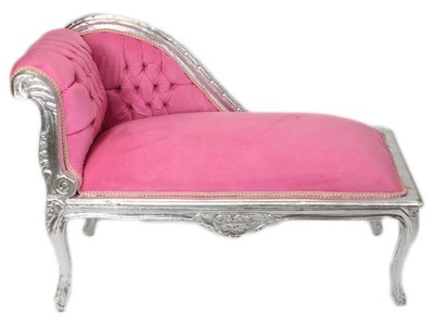Casa Padrino Barock Kinder Chaiselongue Rosa / Silber Mod2 - Tron Barock Möbel, 109 x 49 x 72 cm