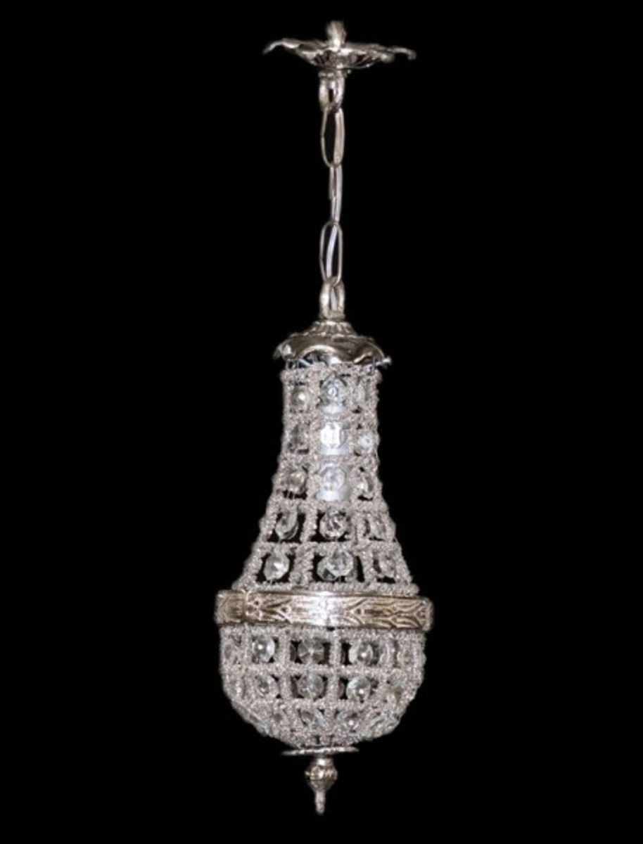 Casa Padrino Baroque hanging lamp glass crystal / silver - height 30 cm, diameter 10 cm - ceiling lamp antique style Casa Padrino Baroque hanging lamp glass crystal / silver - height 30 cm, diameter 10 cm - ceiling lamp antique style