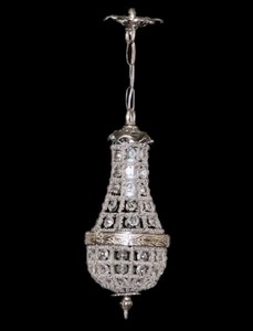Casa Padrino Barock Hängeleuchte aus Glas und Kristall in Silber - Höhe 30 cm, Durchmesser 10 cm - Antik Stil Deckenlampe