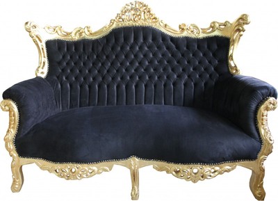 Casa Padrino Divano 2 posti Barocco Master Nero / Oro - Mobile stile antico fatto a mano - Larghezza 168 cm Casa Padrino Divano 2 posti Barocco Master Nero / Oro - Mobile stile antico fatto a mano - Larghezza 168 cm