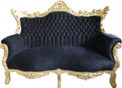 Casa Padrino Canapé 2 places Baroque Master Noir / Or - Meuble style antique fait main - Largeur 168 cm