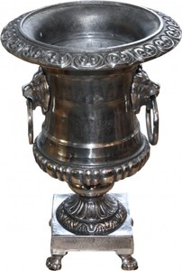 Casa Padrino Antik Stil Vase Lion aus Aluminium vernickelt - Pflanzentopf - Hotel Dekoration - Barock Blumengefäss - 67 x 47 cm