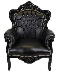 Casa Padrino Fauteuil Baroque King Noir/Noir aspect cuir avec strass Bling Bling, 120 x 85 x 85 cm Casa Padrino Fauteuil Baroque King Noir/Noir aspect cuir avec strass Bling Bling, 120 x 85 x 85 cm