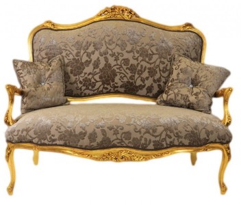 Casa Padrino Divano Barocco stile italiano, motivo grigio-cachi e oro, 130 x 110 x 55 cm Casa Padrino Divano Barocco stile italiano, motivo grigio-cachi e oro, 130 x 110 x 55 cm