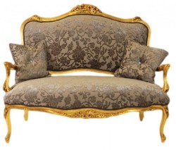 Casa Padrino Barock Sofa im italienischen Stil, Grau-Khaki Muster mit Gold, 130 x 110 x 55 cm