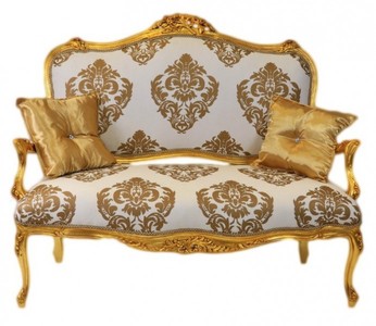 Casa Padrino Divano Barocco stile italiano, motivo bianco-oro e oro, larghezza 130 cm Casa Padrino Divano Barocco stile italiano, motivo bianco-oro e oro, larghezza 130 cm