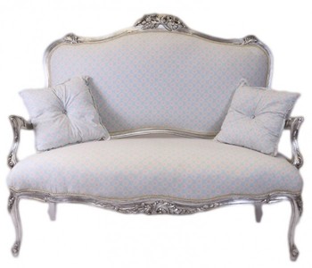 Casa Padrino Panca Barocca Stile Italiano Motivo Bianco-Blu / Argento 130 x 110 x 55 cm Casa Padrino Panca Barocca Stile Italiano Motivo Bianco-Blu / Argento 130 x 110 x 55 cm