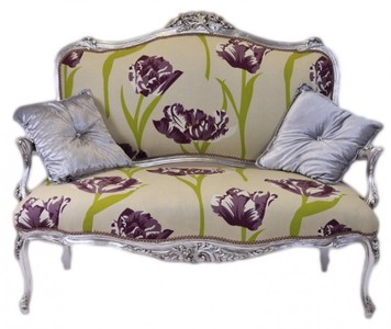 Casa Padrino Panca Barocca Crema con Motivo Floreale e Argento, Legno Massello, 130 x 110 x 55 cm Casa Padrino Panca Barocca Crema con Motivo Floreale e Argento, Legno Massello, 130 x 110 x 55 cm