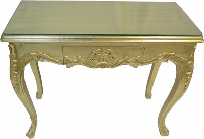 Casa Padrino Barock Konsolentisch Gold mit Schubladen, Damen Schminktisch im Antik Stil, 101 x 44 x 84 cm Casa Padrino Barock Konsolentisch Gold mit Schubladen, Damen Schminktisch im Antik Stil, 101 x 44 x 84 cm