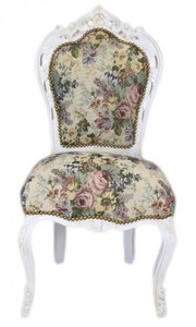 Silla Casa Padrino barroco Cena diseño floral / blanco antiguo - Muebles antiguos