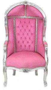 Casa Padrino Baroque Children Throne Chair Pink / Silver - Balloon Chair, Width 55 cm, Depth 50 cm, Height 110 cm