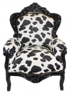 Casa Padrino Fauteuil Baroque King motif Vache Noir et Blanc avec bois noir 85 x 85 x 120 cm Casa Padrino Fauteuil Baroque King motif Vache Noir et Blanc avec bois noir 85 x 85 x 120 cm