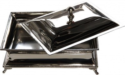 Casa Padrino Luxury Beauty Box in Design Style Silver made of Nickel-Plated Metal H 9 cm W 22 cm D 17 cm Casa Padrino Luxury Beauty Box in Design Style Silver made of Nickel-Plated Metal H 9 cm W 22 cm D 17 cm
