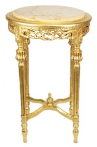 Casa Padrino Barock Beistelltisch mit cremefarbener Marmorplatte Rund Gold ca 70 x 45 cm Antik Stil