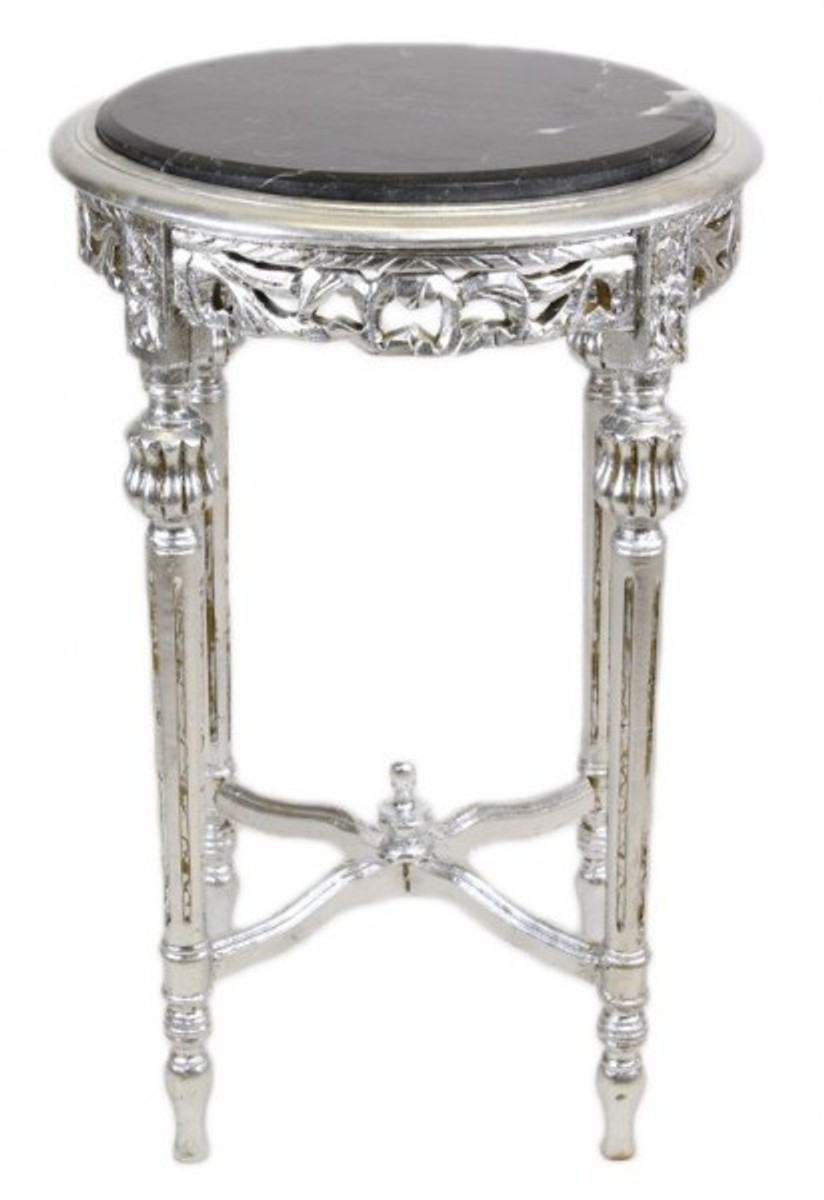 Casa Padrino Baroque table with black marble top round silver 70 x 45 cm antique style - phone flower stand Casa Padrino Baroque table with black marble top round silver 70 x 45 cm antique style - phone flower stand