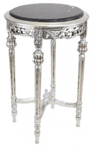 Casa Padrino Baroque Side Table with Black Marble Top Round Silver 70 x 41 cm Antique Style Casa Padrino Baroque Side Table with Black Marble Top Round Silver 70 x 41 cm Antique Style