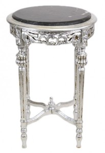 Casa Padrino Barock Beistelltisch mit schwarzer Marmorplatte Rund Silber 70 x 45 cm Antik Stil