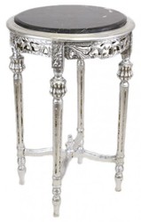Casa Padrino Baroque Side Table with Black Marble Top Round Silver 70 x 41 cm Antique Style