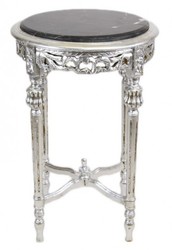 Casa Padrino Baroque Side Table with Black Marble Top Round Silver 70 x 41 cm Antique Style