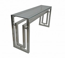 Casa Padrino Luxury Art Deco Console Table, Nickel Finish, Black Glass, 150 cm