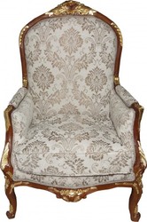 Casa Padrino Sillón Barroco de Salón Crema / Marrón / Oro - 119 x 80 x 63 cm - Réplica de Estilo Antiguo Artesanal