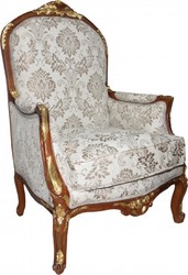 Casa Padrino Sillón Barroco de Salón Crema / Marrón / Oro - 119 x 80 x 63 cm - Réplica de Estilo Antiguo Artesanal