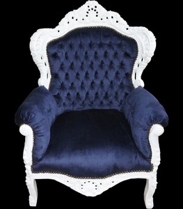 Casa Padrino Fauteuil Baroque King Bleu Royal/Blanc, Largeur 85 cm, Hauteur 120 cm, Profondeur 85 cm, Bois Massif, Velours Casa Padrino Fauteuil Baroque King Bleu Royal/Blanc, Largeur 85 cm, Hauteur 120 cm, Profondeur 85 cm, Bois Massif, Velours