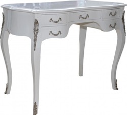 Casa Padrino Baroque Desk in High-Gloss White and Silver - Luxury Secretary with 5 Drawers - 100 x 80 x 58 cm