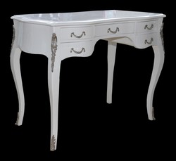 Casa Padrino Baroque Desk in High-Gloss White and Silver - Luxury Secretary with 5 Drawers - 100 x 80 x 58 cm