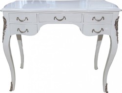 Casa Padrino Baroque Desk in High-Gloss White and Silver - Luxury Secretary with 5 Drawers - 100 x 80 x 58 cm