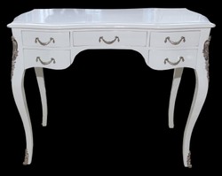 Casa Padrino Baroque Desk in High-Gloss White and Silver - Luxury Secretary with 5 Drawers - 100 x 80 x 58 cm