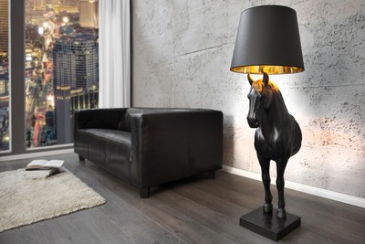 Casa Padrino Luxury Floor Lamp Horse in Black, 130 cm Height, Exclusive Animal Lamp made of Fiberglass and Marble Casa Padrino Luxury Floor Lamp Horse in Black, 130 cm Height, Exclusive Animal Lamp made of Fiberglass and Marble