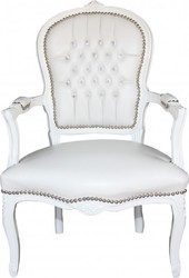 Casa Padrino Barock Salon Stuhl Weiß Kunstleder White Rhinstones Glitzersteine Bling Bling Steiner Baroque Chair Chairs Furniture Interior