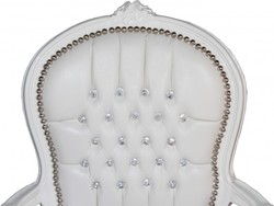 Casa Padrino Barock Salon Stuhl Weiß Kunstleder White Rhinstones Glitzersteine Bling Bling Steiner Baroque Chair Chairs Furniture Interior