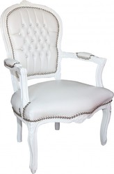 Casa Padrino Barock Salon Stuhl Weiß Kunstleder White Rhinstones Glitzersteine Bling Bling Steiner Baroque Chair Chairs Furniture Interior