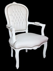 Casa Padrino Barock Salon Stuhl Weiß Kunstleder White Rhinstones Glitzersteine Bling Bling Steiner Baroque Chair Chairs Furniture Interior