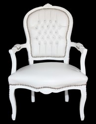 Casa Padrino Barock Salon Stuhl Weiß Kunstleder White Rhinstones Glitzersteine Bling Bling Steiner Baroque Chair Chairs Furniture Interior