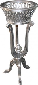 Casa Padrino Supporto Barocco per Vaso in Legno Argento Look Antico - Portavasi, Supporto per Fiori, A 92,5 cm, Ø 40 cm
