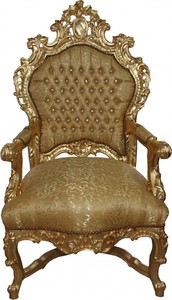 Casa Padrino Sillón Trono Barroco de Lujo Patrón Oro/Oro con Pedrería Bling Bling - 141 x 80 x 78 cm Casa Padrino Sillón Trono Barroco de Lujo Patrón Oro/Oro con Pedrería Bling Bling - 141 x 80 x 78 cm
